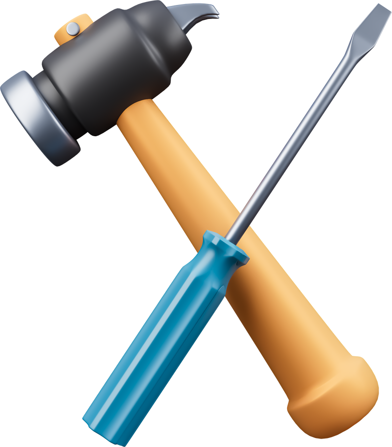 Wooden Hammer With Screwdriver Icon Isolated 3d render Illustration